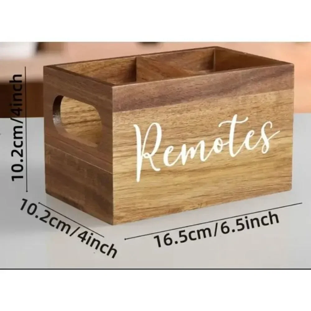 NWT Gorgeous Farmhouse Tan/ Brown Wood Remotes Graphic 2 Slots Organizer Holder
